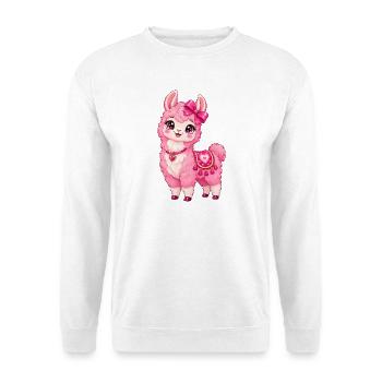 Kawaii Pink Llama mit Herz - Unisex Pullover - Weiß - Vorne - Alina (178cm) & Michal (187cm)