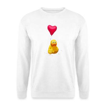 Herzballon und Daumenhoch Ente - Unisex Pullover - Weiß - Vorne - Alina (178cm) & Michal (187cm)