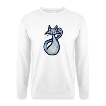 Schnurrbart-Aquarellkatze - Unisex Pullover - Weiß - Vorne - Alina (178cm) & Michal (187cm)