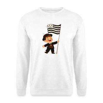 Glücklicher bretonischer Junge mit der Flagge der Bretagne - Unisex Pullover - Weiß - Vorne - Alina (178cm) & Michal (187cm)