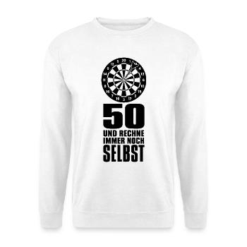50 und rechne immer noch selbst Darts Geburtstag - Unisex Pullover - Weiß - Vorne - Alina (178cm) & Michal (187cm)