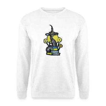 Hexenkatze zwischen Büchern - Unisex Pullover - Weiß - Vorne - Alina (178cm) & Michal (187cm)