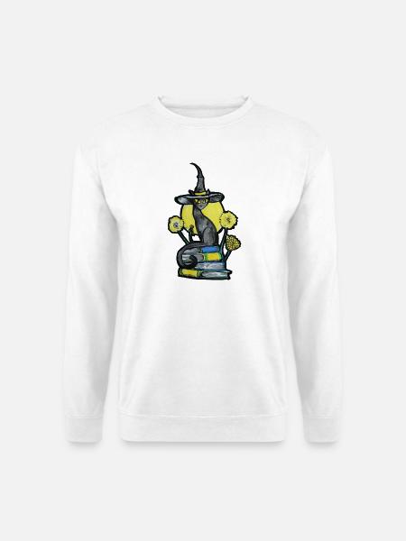Hexenkatze zwischen Büchern - Unisex Pullover - Weiß