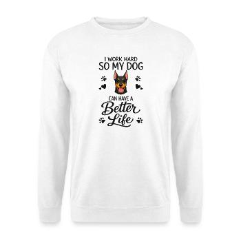 Ich Arbeite Für Meinen Doberman Pinscher-hund - Unisex Pullover - Weiß - Vorne - Alina (178cm) & Michal (187cm)