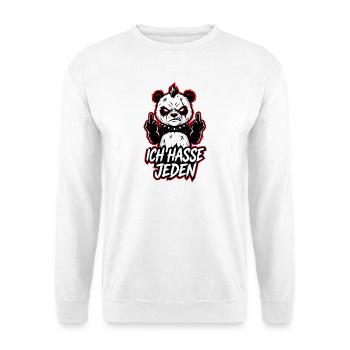 Ich hasse jeden – Frecher Panda mit Mittelfinger - Unisex Pullover - Weiß - Vorne - Alina (178cm) & Michal (187cm)