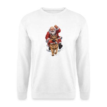 Schäferhund klaut Weihnachtsmannmütze - Unisex Pullover - Weiß - Vorne - Alina (178cm) & Michal (187cm)