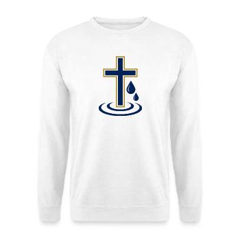 Wassergetauftes Kreuzdesign - Unisex Pullover - Weiß - Vorne - Alina (178cm) & Michal (187cm)