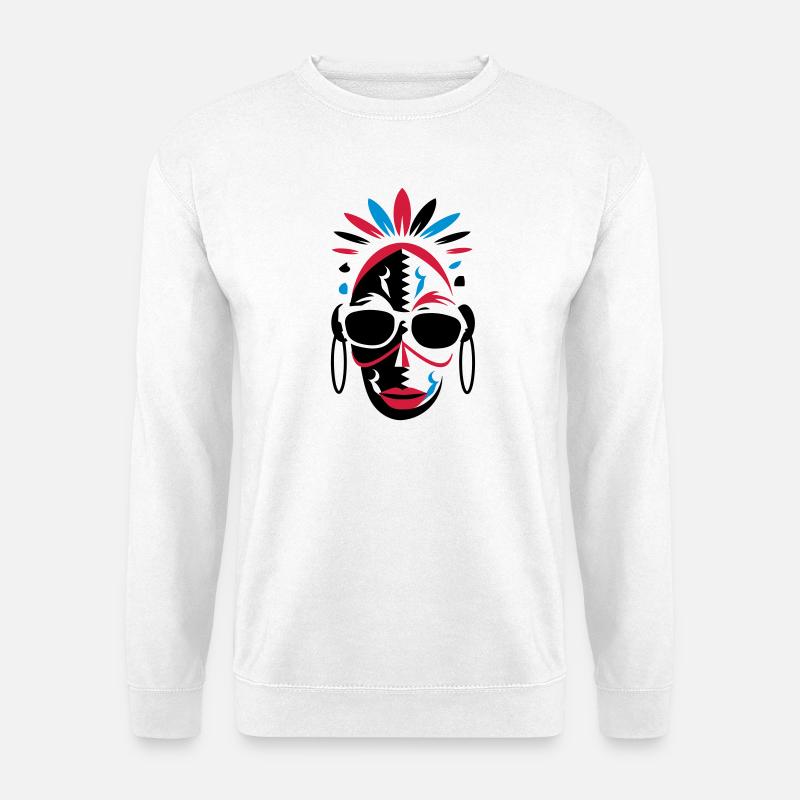 afrikanische Maske mit Sonnenbrille als Stencil - Unisex Pullover - Weiß