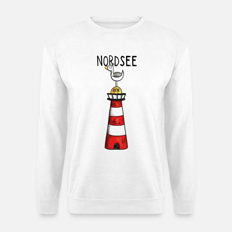 Nordsee Leuchtturm - Möwe - Comic - Geschenk - Unisex Pullover - Weiß