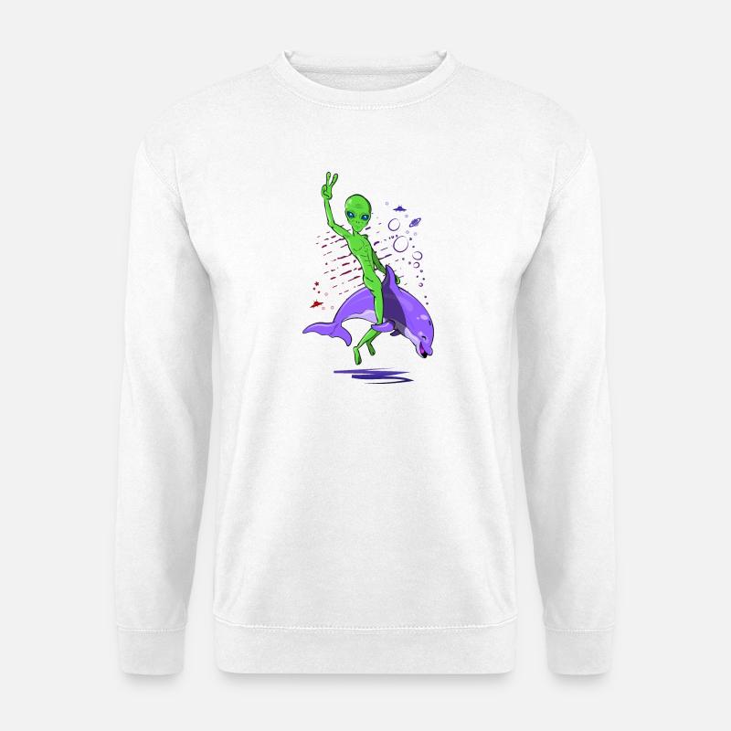 Alien-Angriff mit Delfin - Unisex Pullover - Weiß