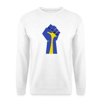 Die erhobene Faust (blau, gelb) - Unisex Pullover - Weiß - Vorne