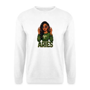 Widder-Königin – Lock-Afro-Mädchen-Feuer-Energie - Unisex Pullover - Weiß - Vorne