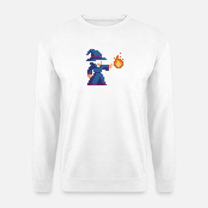 Pixel Wizard und Feuer - Unisex Pullover - Weiß