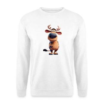 Drolliger Elch: Süßes 3D-Cartoon Tier Design - Unisex Pullover - Weiß - Vorne