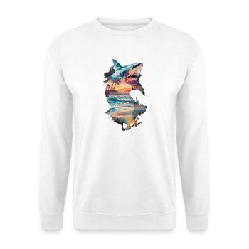 Hai Sonnenuntergang Strand Palmen Meer Natur - Unisex Pullover - Weiß - Vorne