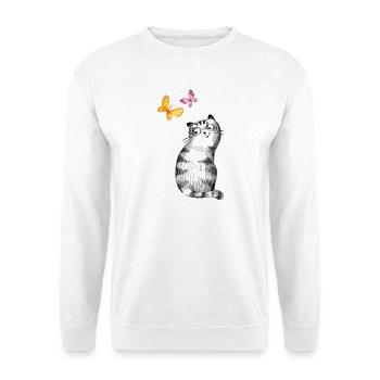 Cat with Butterflies – Sketch Design - Unisex Sweatshirt - white - Front