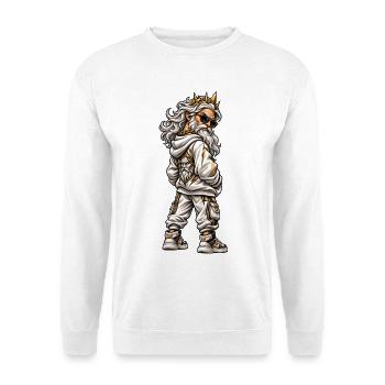 Gangster Zeus im coolen Streetwear Look - Unisex Pullover - Weiß - Vorne - Alina (178cm) & Michal (187cm)