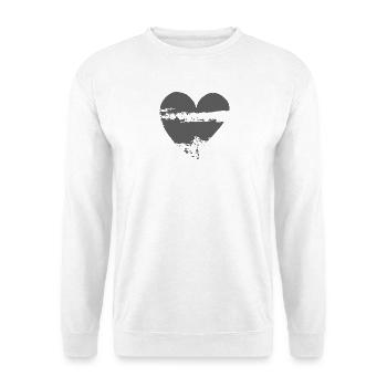 Zerfetztes Herzband - Unisex Pullover - Weiß - Vorne - Alina (178cm) & Michal (187cm)
