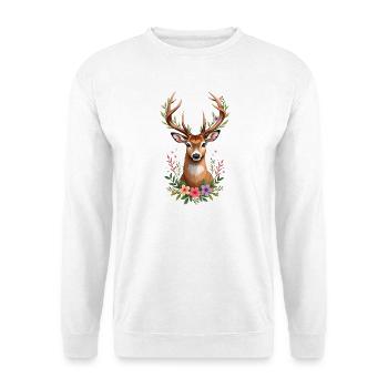 Watercolor Forest Deer Floral Antlers Design - Unisex Pullover - Weiß - Vorne - Alina (178cm) & Michal (187cm)