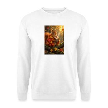 Herbstfreund Eichhörnchen mit Becher - Unisex Pullover - Weiß - Vorne - Alina (178cm) & Michal (187cm)