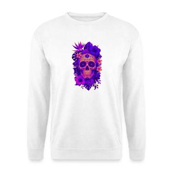 Halloween Sugar Skull Sugarskull lila - Unisex Pullover - Weiß - Vorne - Alina (178cm) & Michal (187cm)