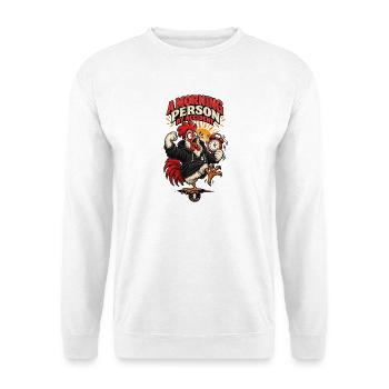 RobVibe Wild Club – Unbeabsichtigter Morgenhahn - Unisex Pullover - Weiß - Vorne - Alina (178cm) & Michal (187cm)