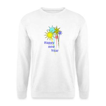 Feierlicher Neujahrs-Feuerwerk mit Text - Unisex Pullover - Weiß - Vorne - Alina (178cm) & Michal (187cm)