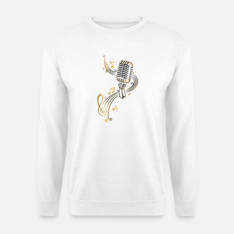 Retro Mikrofon mit Musiknoten. Microphon. Gold. - Unisex Pullover - Weiß