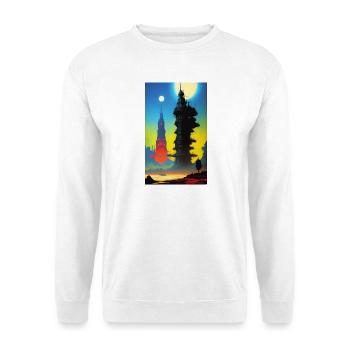 Futuristische Skyline mit Mondlicht - Unisex Pullover - Weiß - Vorne