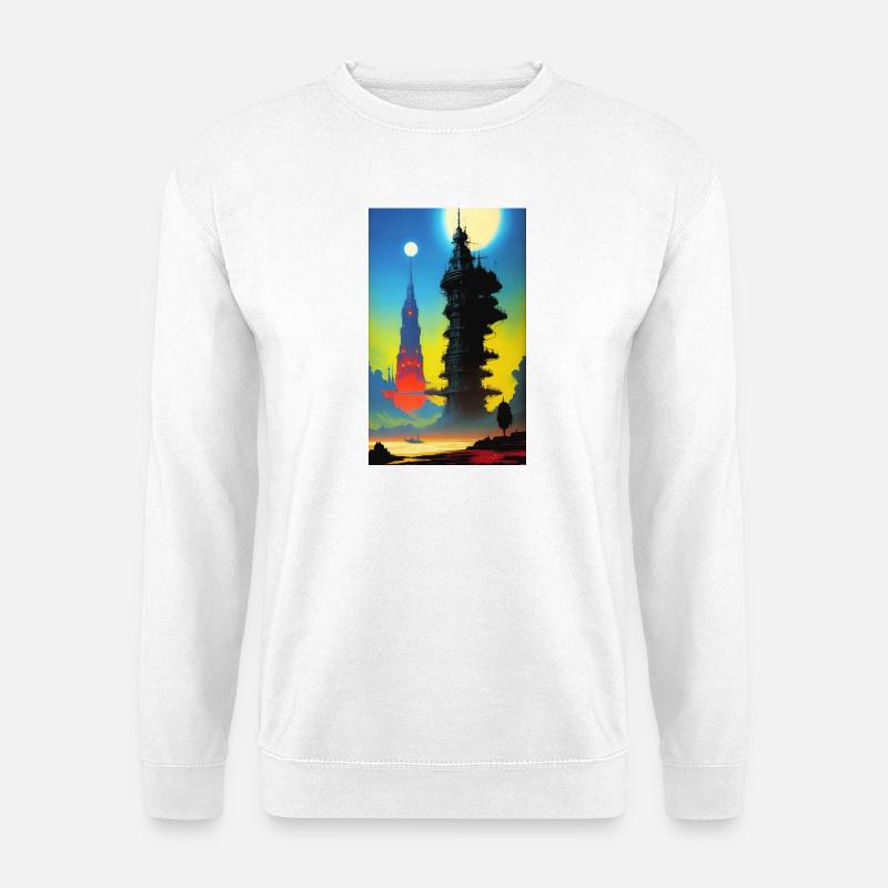 Futuristic skyline with moonlight - Unisex Sweatshirt - white