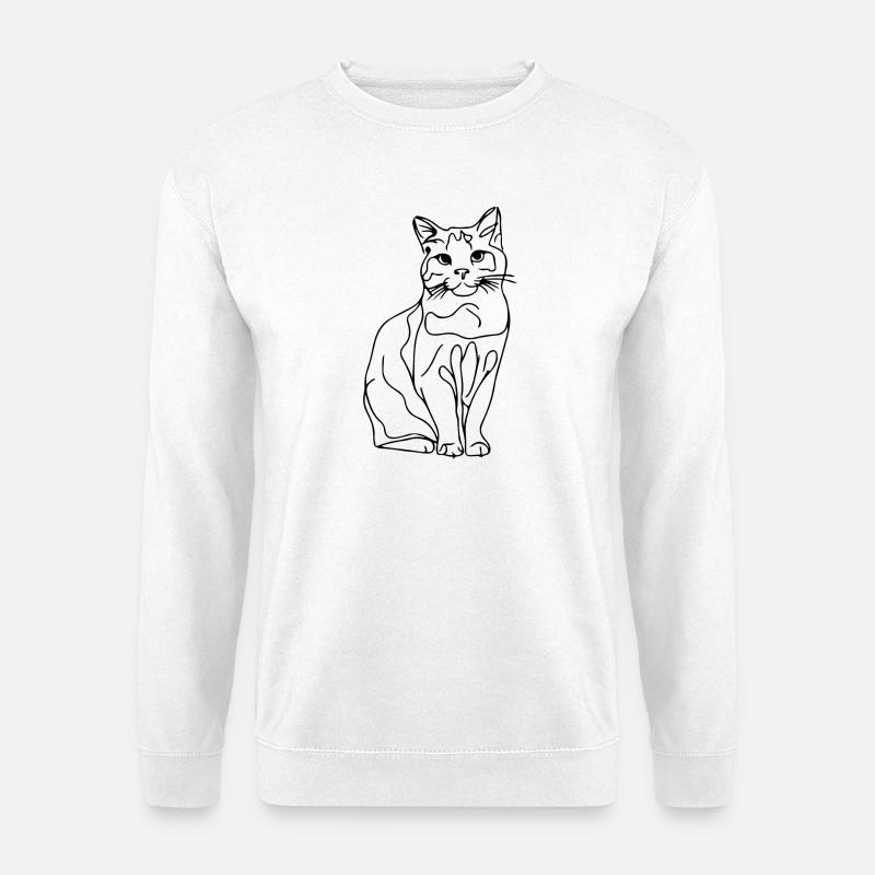 Cat_ eine Strichzeichnung - Unisex Pullover - Weiß