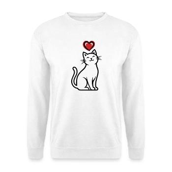 Herzkatze Strichzeichnung - Unisex Pullover - Weiß - Vorne