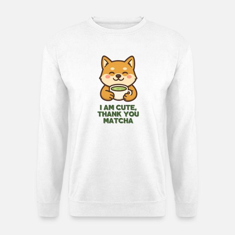 Cute Matcha Shiba mit Tasse - Unisex Pullover - Weiß