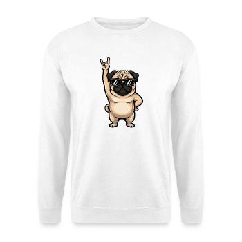 Cooler Mops Musiker Rockband Sonnenbrille Feier - Unisex Pullover - Weiß - Vorne