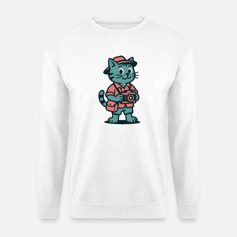 Touristenkatze mit Kamerafahrt - Unisex Pullover - Weiß