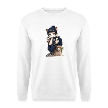 Chaton urbain en hoodie bleu - Sweat-shirt Unisexe - blanc - Devant