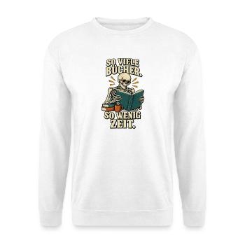 Lesen Spruch – So viele Bücher, so wenig Zeit - Unisex Pullover - Weiß - Vorne - Alina (178cm) & Michal (187cm)