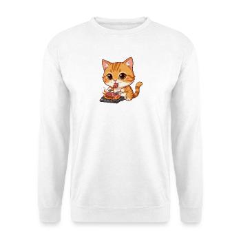 Katzengrillmeister: Flammenpfote - Unisex Pullover - Weiß - Vorne - Alina (178cm) & Michal (187cm)