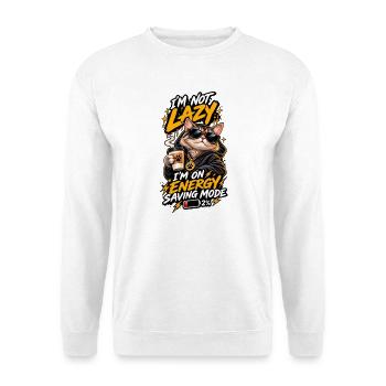 Energiegeladene Katze im Sparmodus - Unisex Pullover - Weiß - Vorne - Alina (178cm) & Michal (187cm)