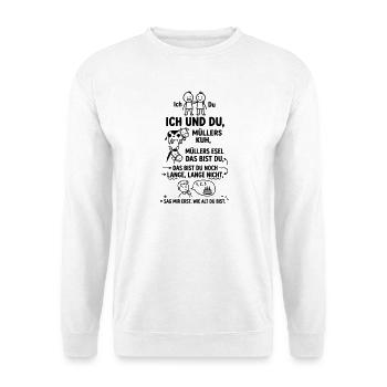 Ich und du Müllers Kuh Kinderreim Abzählreim - Unisex Pullover - Weiß - Vorne - Alina (178cm) & Michal (187cm)