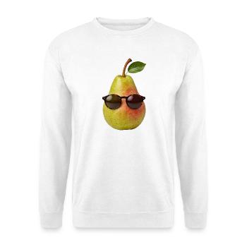 Birne mit Sonnenbrille lustiges Obst - Unisex Pullover - Weiß - Vorne - Alina (178cm) & Michal (187cm)