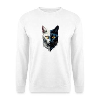 Katzengrafik auf der dunklen und hellen Seite - Unisex Pullover - Weiß - Vorne - Alina (178cm) & Michal (187cm)