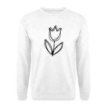 Tulpe handgezeichnet - Unisex Pullover - Weiß - Vorne - Alina (178cm) & Michal (187cm)