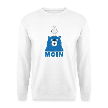 Blauer Bär mit Möwe Kopf Moin Hamburger Dialekt  - Unisex Pullover - Weiß - Vorne
