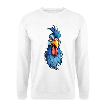 Ein blau-gefiederter Hahn - Unisex Pullover - Weiß - Vorne