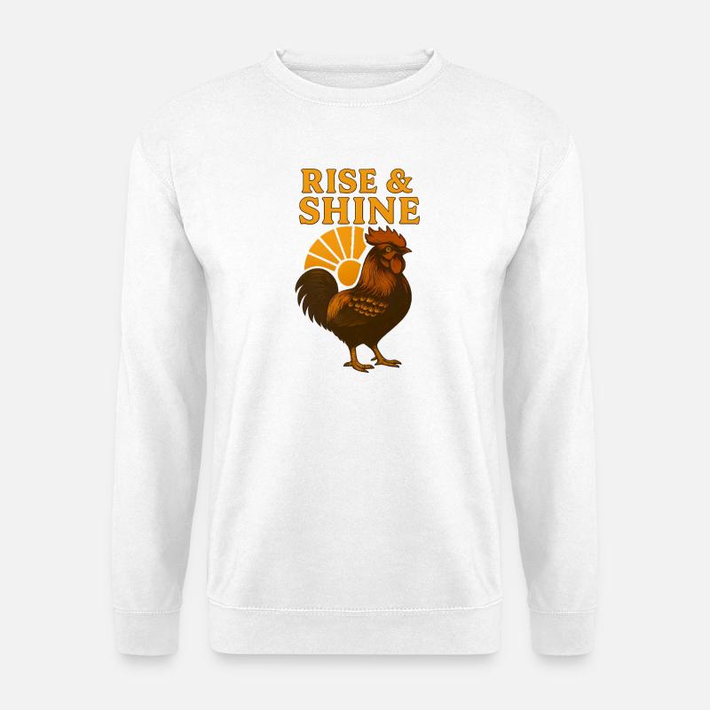 Hahn mit Sonnenaufgang - Unisex Pullover - Weiß