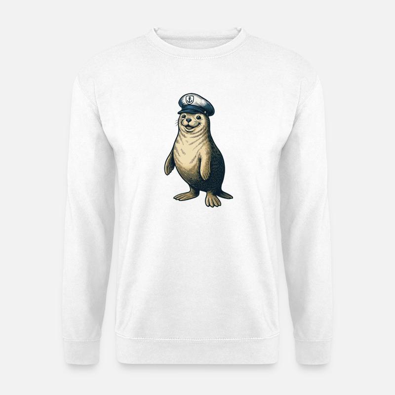 Seal with captain's cap - Unisex Sweatshirt - white