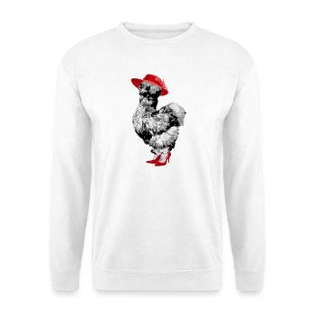 Lustiger Huhn mit Hut und Schuhen, Seidenhuhn - Unisex Pullover - Weiß - Vorne