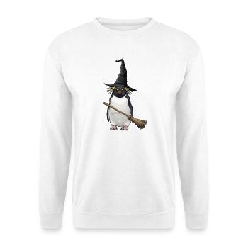 Funny Halloween Penguin Witch with Broom Cartoon - Unisex Sweatshirt - white - Front