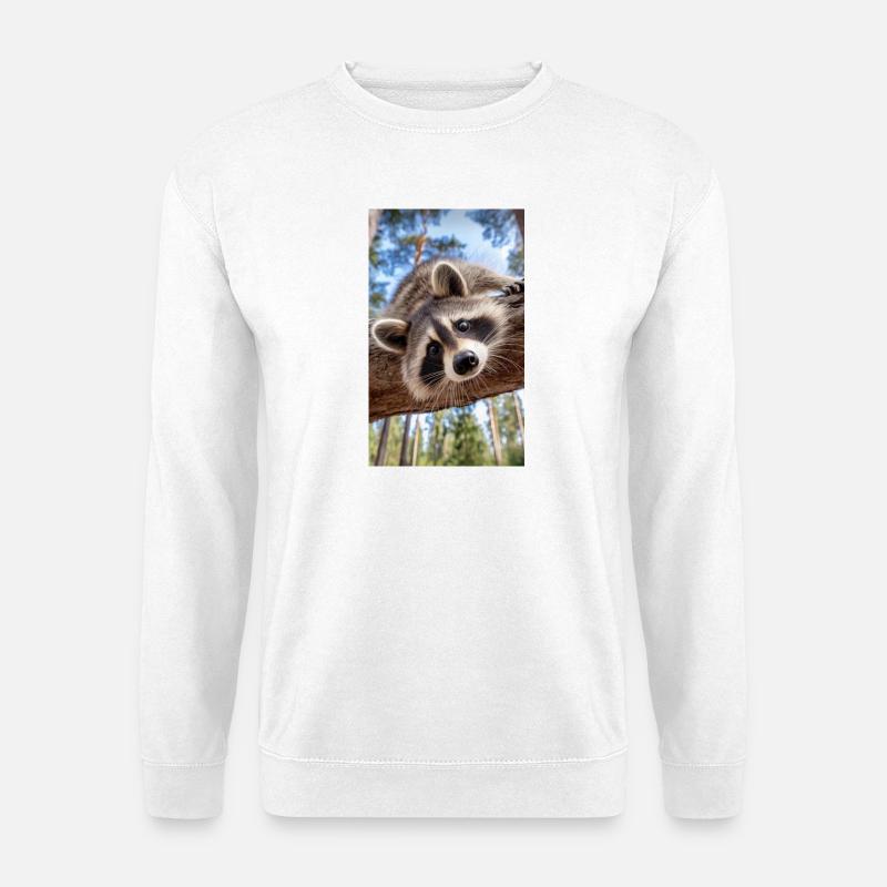 Curious Raccoon on Tree Limb - Unisex Sweatshirt - white